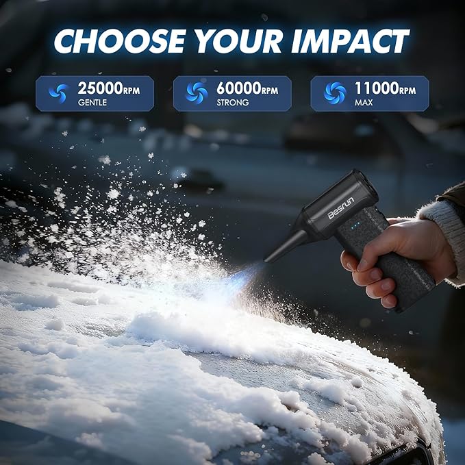 Electric Air Duster - 110,000 RPM Compressed Air Duster, 120W Cordless Air Blower for Computer Keyboard，House, Outdoor & Car, 3-Speed Rechargeable Mini Turbo Fan, Type-C Fast Charge (X113)