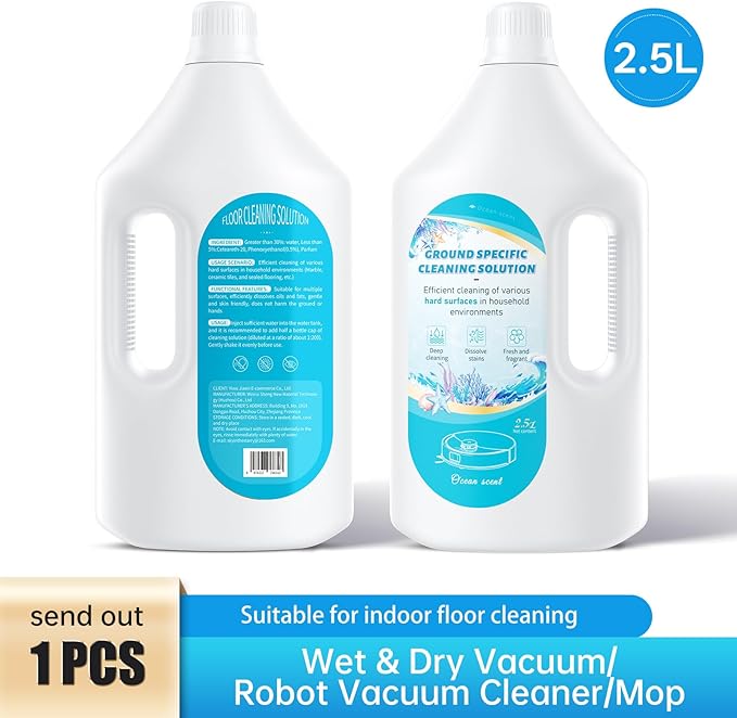 2.5L Floor Cleaning Solution Compatible with Roborock/Eufy/iRobot/Ecovacs/Dreame/Shark, Fragrance Deodorization, Deep Cleans for Multiple Hard Floors (2.5 Liter, 【Fresh Ocean】)