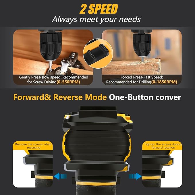 Cordless Drill Tool Kit Set: 21V Power Drill Tool Box with Battery, 2-Speed, 42N.m Max, Electric Screwdriver Driver for Men Home Hand Repair Basic Toolbox Tools Sets Drills Case