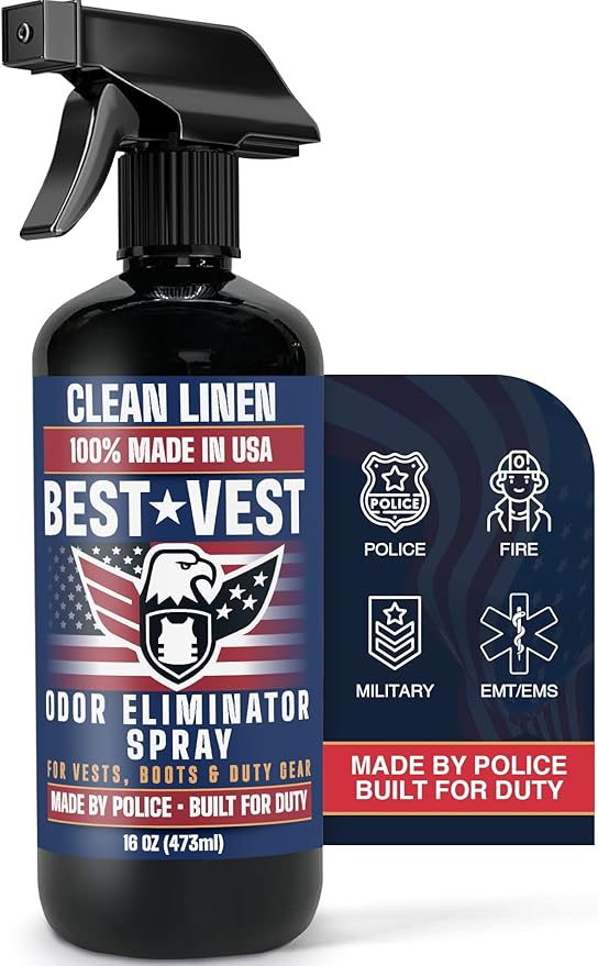 Odor Eliminator Spray for Tactical Gear & Body Armor – Clean Linen, 16 oz (2-Pack), Made in USA – Gift for Police & First Responders