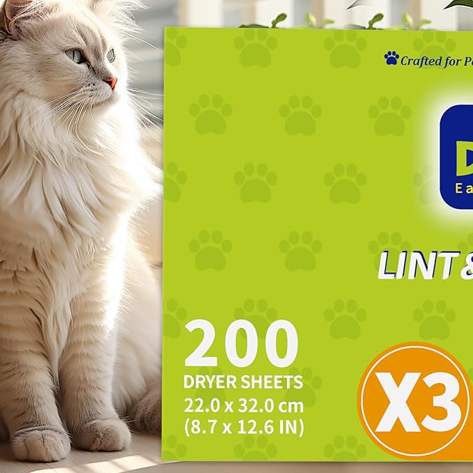 Dr.Easy LINT & HAIR REMOVER Pet HUGESHEETS with 3X ODOR REMOVE Dryer Sheets, Fruits Fresh, 200 Count,PLANT&MINERAL-BASED FORMULA