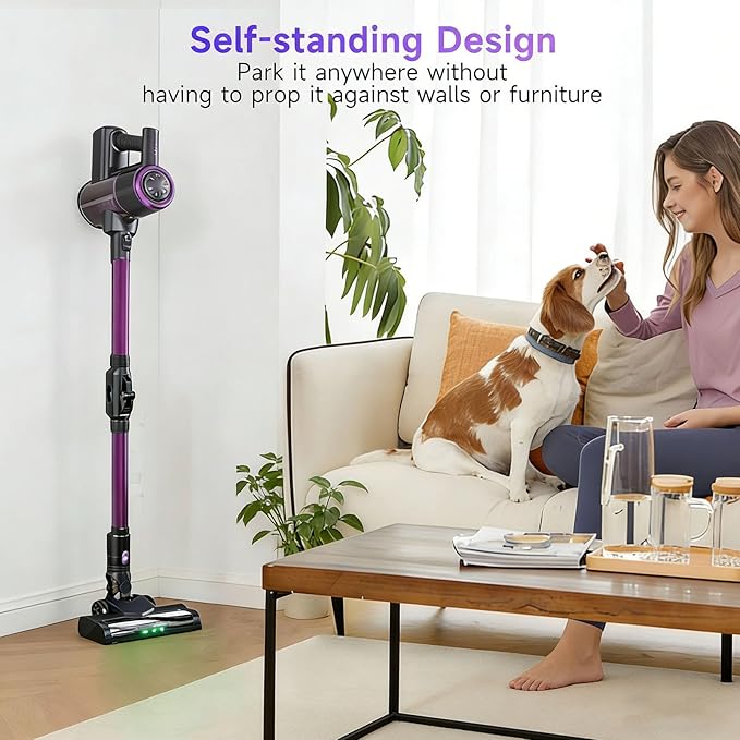 LAQVITA Cordless Vacuum Cleaner, Vacuum Cleaners for Home with 180° Bendable Wand | Green LED Light, Self-Standing, 1.5L Dust Cup, Washable HEPA Filter| Lightweight Stick Vacuum for Hardwood Floors