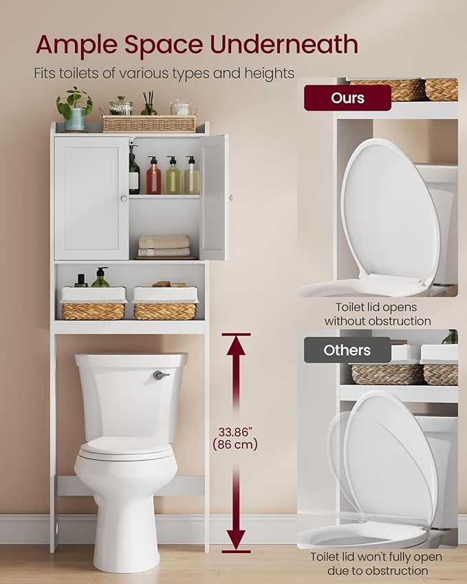 VASAGLE Over the Toilet Storage Cabinet, Bathroom Storage Cabinet with Doors, Adjustable Shelves, Space-Saving, Modern, 7.9 x 24.6 x 70 Inches, Cloud White UBTS008WH01S