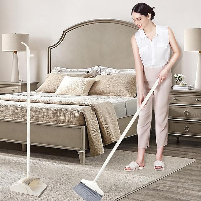 Broom with Dustpan Combo Set for Clean - Broom and Dustpan Set, 61" Broom and Dust Pan with Long Handle, Dust Pan and Broom Set, Broom with Dustpan Set Suitable for Home, Kitchen, Office, Salon, etc.