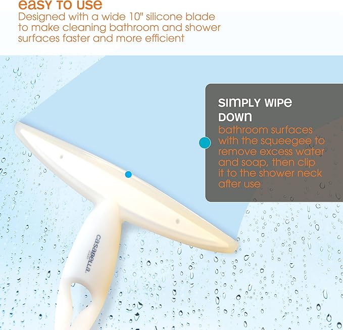 Casabella, White 44037 Clip on Silicone Squeegee, 10-1/8" x 1-1/4" x 6-3/4" h