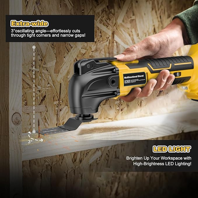 Cordless Oscillating Tool for Dewalt 20V Battery,6 Variable Speed Brushless-Motor Tool,22Pcs Oscillating Multi Tool Kit for Cutting Wood Drywall Nails Remove Grout & Sanding(Tools Only)