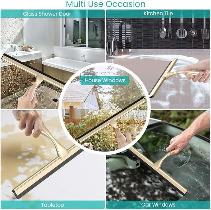 Shower Squeegee for Doors & Windows, All-Purpose, Stainless Steel, 14 Inch, Golden