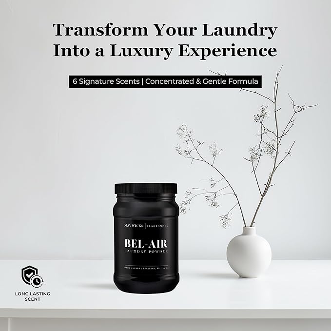 Luxury Laundry Detergent Powder (Bel-Aire) 32 Oz – Concentrated for Tough Stains and Odors, For All Washing machine types – Gentle on Fabrics