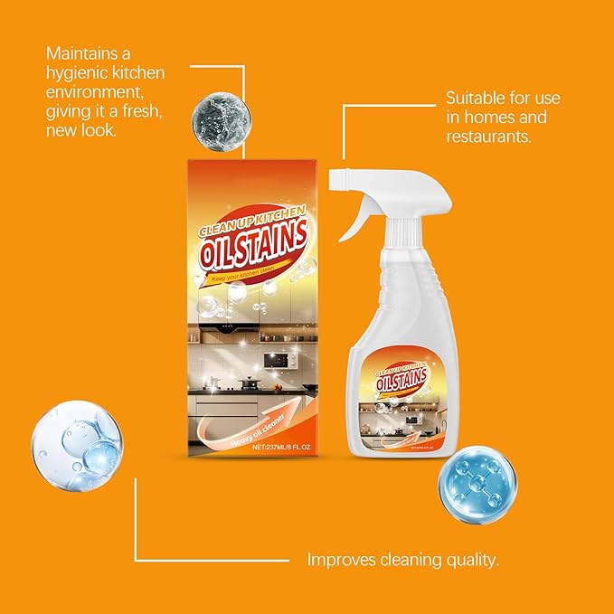 Kitchen Heavy Oil Cleaner, 237 ML, Multipurpose Oil Stain Remover, Kitchen Cleaner, Clean Kitchens Up Kitchen Oil Stains, Cleaning Spray for Home Chefs, for Appliances Countertops Range Hoods