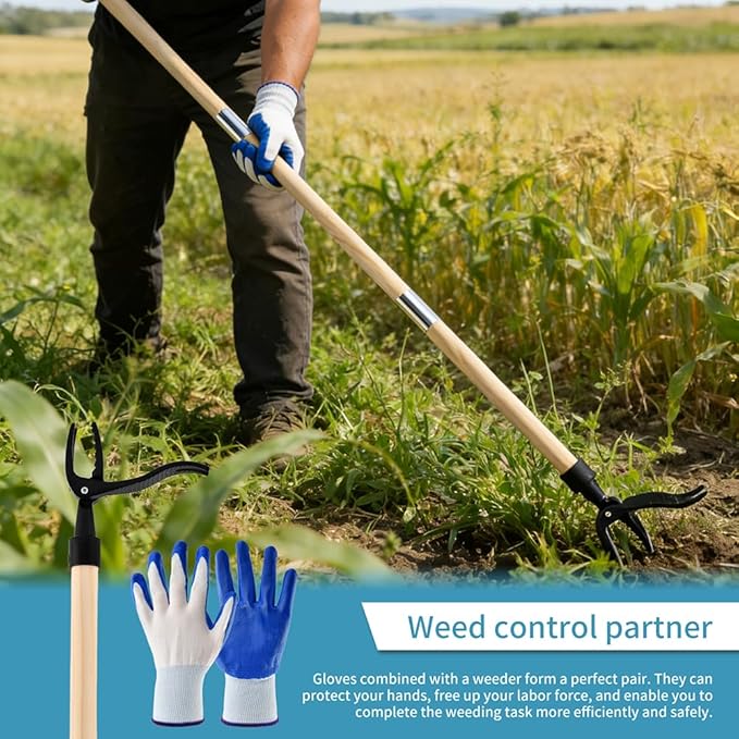 Weed Puller Tool, Stand Up Heavy Duty Weed Remover Tool with Long Handle 46-inch & 4-Claw Steel Head, Gardening Hand Weeding Tool for Lawn Without Bending, Pulling, or Kneeling