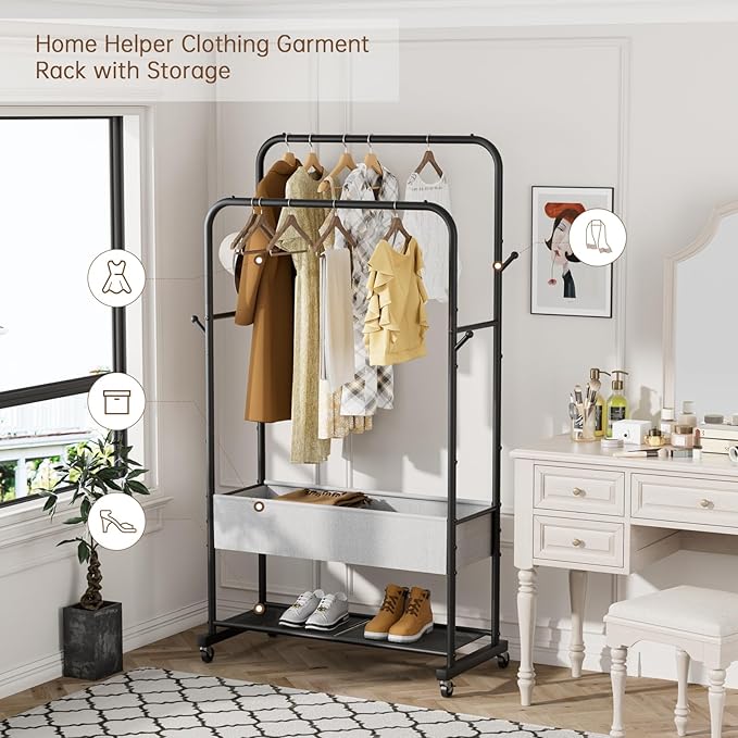 Golpart Clothes Garment Coat Rack Drying Clothing Racks Metal Freestanding for Hanging Clothes Portable Closet for Laundry Bedroom Black