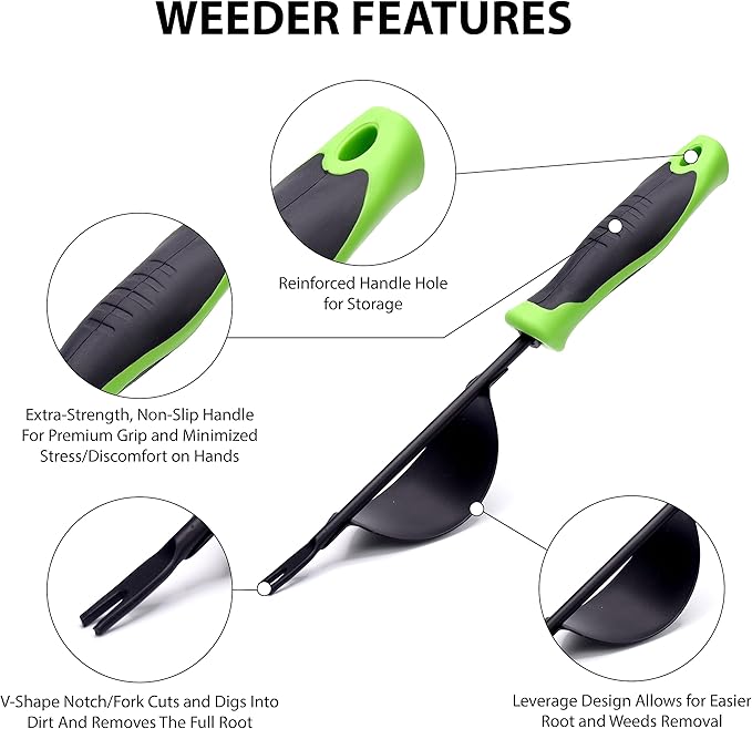 Weeding Tool, Heavy-Duty Weeder, Leverage Design Weed Puller Tool Removal and Deep Digging, Ergonomic Handle and Two-Pronged V-Shaped Fork