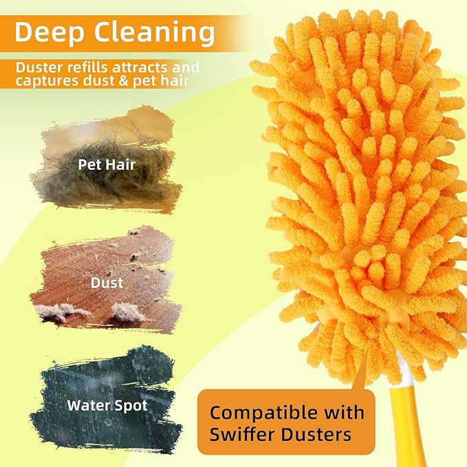 Reusable Duster Refill Compatible with Swiffer Duster Kit - Pet Heavy Duty Duster Refills Fit for Swiffer Extended Handle Duster - Microfiber 360 Duster Refills for Dusting Cleaning, 4 Pack