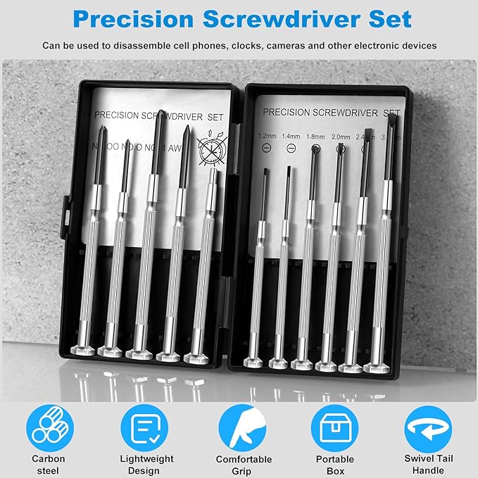 11 Pcs Small Precision Screwdriver Set, Tiny Screwdriver Set, Mini Screw Driver Kit with Slotted and Phillips Heads, Ideal for Watch, Eyeglasses, Toys, Electronics, Computer Repair