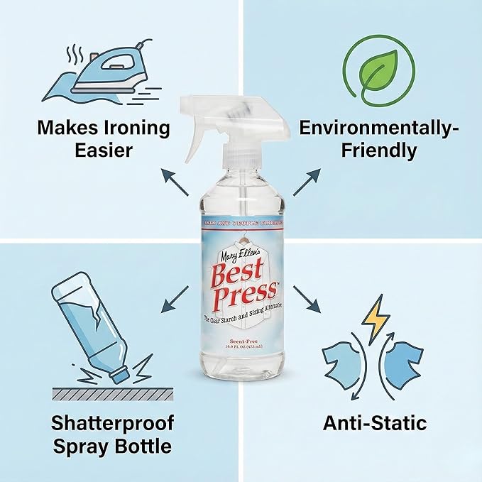 Mary Ellen's Best Press -2 pack - Clear Starch Alternative Ironing Spray, Scentless, 16.9 oz - Wrinkle Resister & Soil Guard for Quilting and Sewing