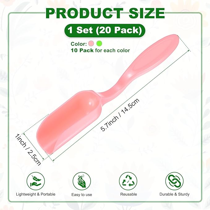 20-Pack Mini Gardening Shovel Spoons, Plastic Garden Soil Scoops for Cultivation Digging Transplanting/Flower Planting/Plant Succulent, Colorful Small Gardening Tools [Pink, Green]