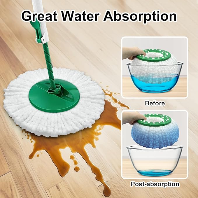 6 Pack Mop Head Replacement for Libman Tornado Spin Mop Reusable Microfiber Spin Mop Heads Refill for Libman Tornado Spin Mop System, Easy to Replace and Machine Washable (White, 6 Pack)