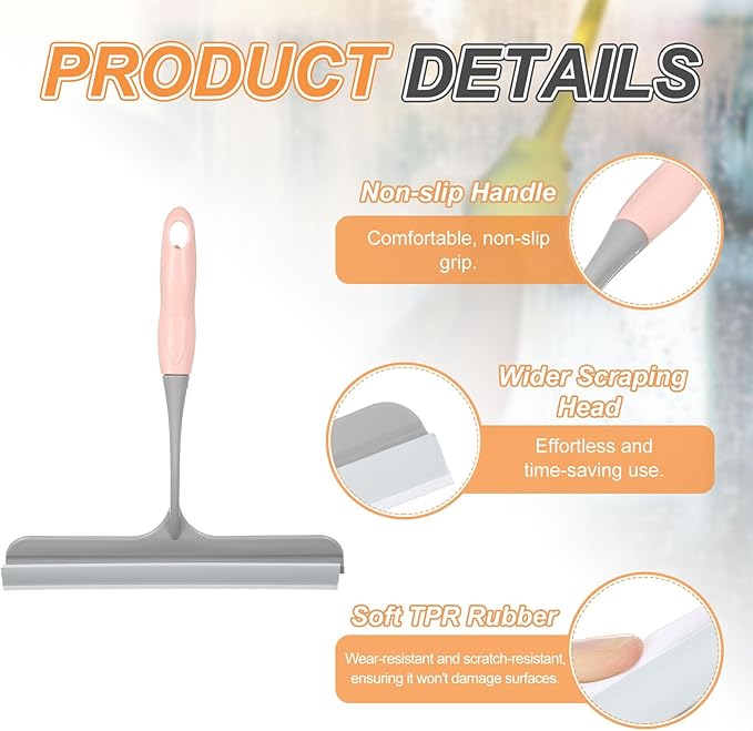 HARFINGTON 2pcs Shower Squeegee 8.8 Inch Length Water Blade Cleaner Tool Household Mirror Squeegee with Hole for Windshield Window Cleaning Glass Door, Pink
