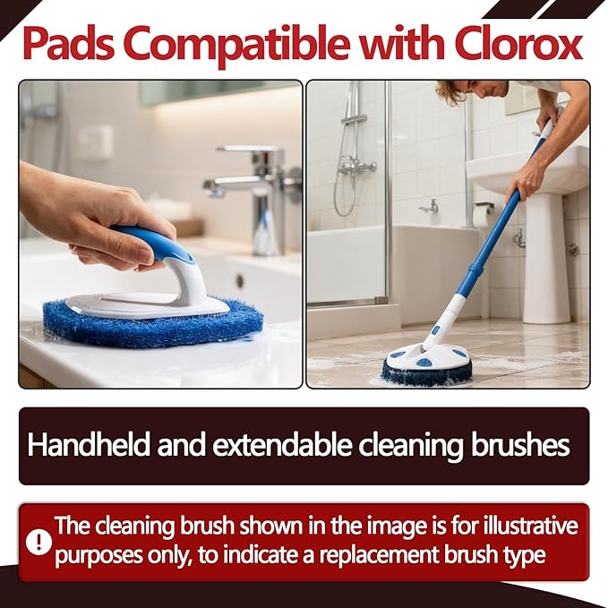 10Pcs Shower Scrubber Refill Pads Compatible with Clorox Tub & Tile Scrubber, Durable Blue Non-Scratch Replacement Pads for Bathroom & Toilet Wall Floor Cleaning