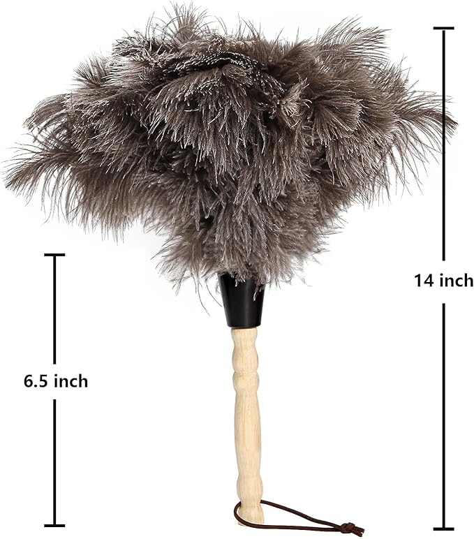 2pcs Ostrich Feather Dusters Natural Feathers Duster with Wooden Handle Natural Ostrich Feathers for Home Cleaning and Office Finishing Duster(2pcs，Length14”