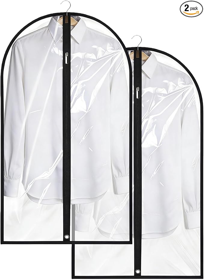 Garment Bags for Hanging Clothes, 45'' Suit Bag Cover for Storage and Travel, Dress Bags for Gowns Long, 2 Pack (Clear)