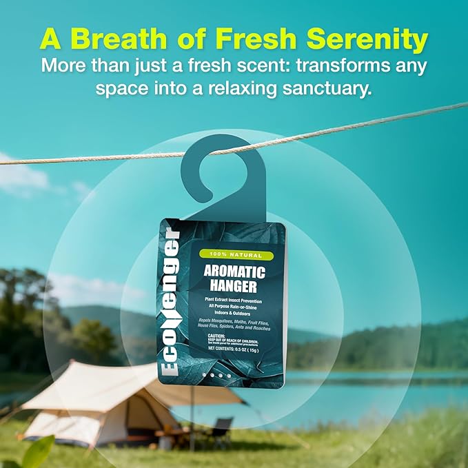 EcoVenger Pest Control Aroma Hanger 10-Pack Natural Peppermint/Cedar/Lemongrass Insect Repellent Moths Mosquitoes, Spiders, Roaches, Weather-Proof Lasting Bug Deterrence, Safe Around Children & Pets