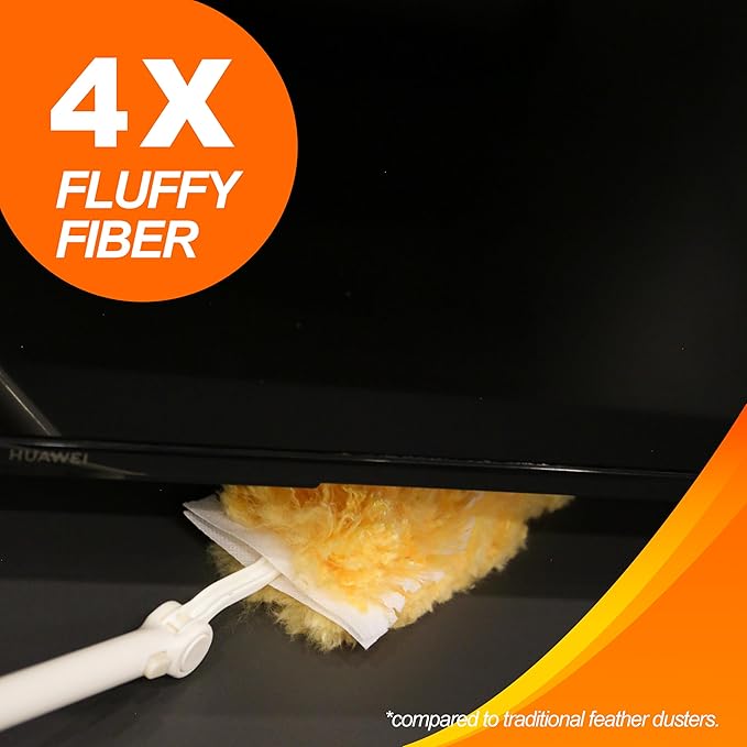 Heavy Duty Multi Surface 360°Heavy Duty 12 Duster Refills & 1 Handle, Compatible with Swiffer Dusters，Disposable Dusters for Cleaning