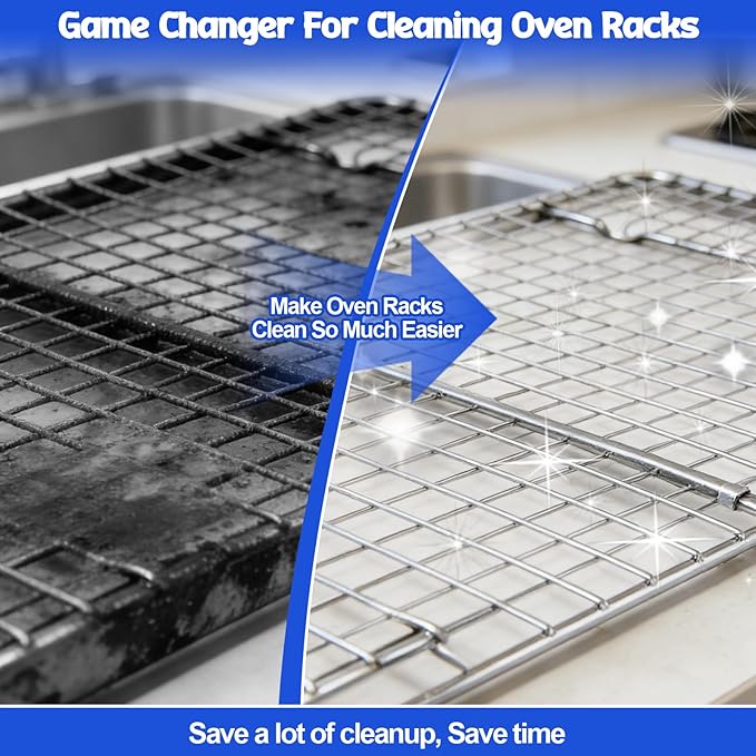Juome Oven Rack Cleaning Bags, 5 Pack Reusable No Scrub Oven Rack Cleaning Bags Kit with 6 Gloves & 1 Brush, Leak Proof PE Bags (19.7*27.5inch & 23.6*35.4inch) for Deep Soaking BBQ Racks, Grill Grates