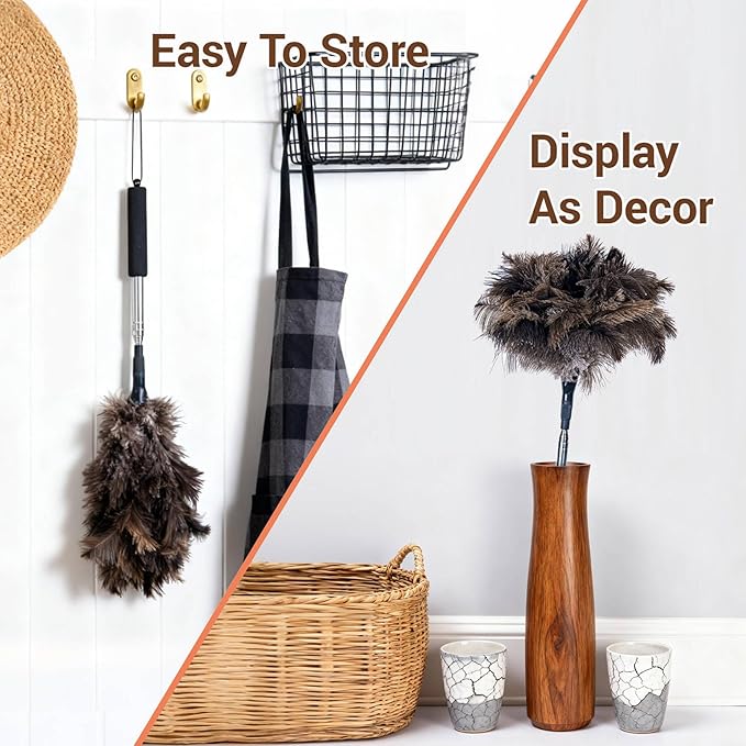 Ostrich Feather Duster for Electronics, Keyboard – Soft Dusting Tool for Screen, Fragile Items, Office, Home Cleaning (A12- Black Handle)