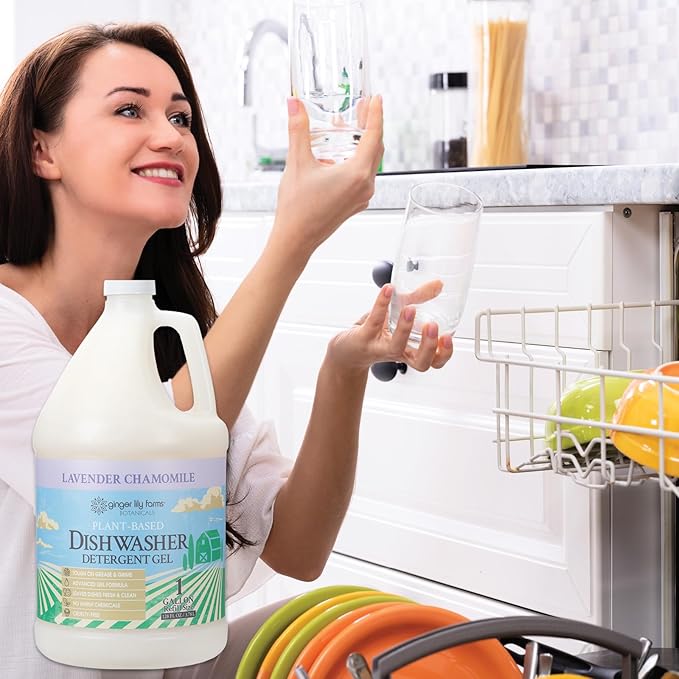 Ginger Lily Farms Botanicals Plant-Based Dishwasher Detergent Gel, 100% Vegan & Cruelty-Free, Lavender Chamomile Scent, 1 Gallon Refill (Pack of 4)