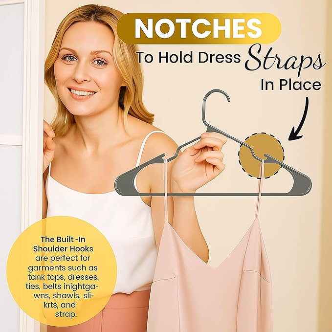 Our Modern Space 30 Pack Adult Plastic Hanger for Shirt Pants Coats Dresses Skirts Suits Jackets - Standard Thick Coat Hanger - Sturdy & Durable Design with Shoulder Grooves Hook - Grey