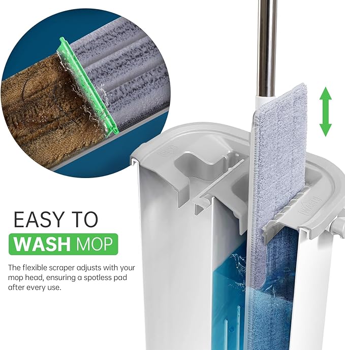 Mop and Bucket with Wringer Set: Wet Dry Separation System for Easy Floor Cleaning Rebound Head for Bathroom & Living Room Gift for Women