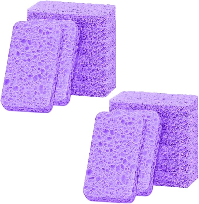 12 - Pack Non-Scratch Scrub Sponges - Sponges for Dishes and Washing Dishes, Cleaning Sponges for Kitchen Home Bathroom Cars, Funny Cut-Outs DIY for Kids (Purple