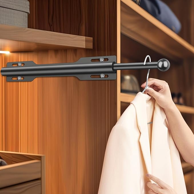 FIRJOY 12" Valet Rod for Closet Pull Out (2 Pack, Black)