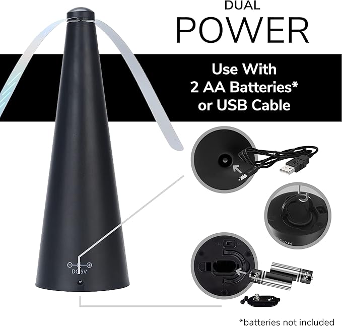 Fly Fans for Tables by Modern Lyfe - AA Battery & USB Powered - Fly Swatter Outdoor Camping Accessory Or for Food at Parties, Restaurants & Picnics, Bug Fan, Spinner Keeps Flies Away (1 Pack - Black)