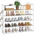 OYREL 5 Tier Shoe Organizer, 33.3in Wide x 11.2in Deep x 35.6in Tall, Black Metal and Plastic Shoe Rack with Side Bag, Holds 20-25 Pairs of Shoes