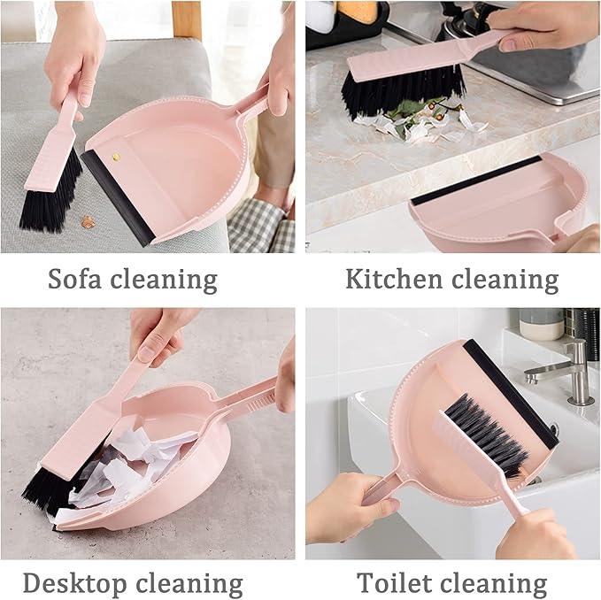 Small Mini Broom & Pink Dustpan Set for Home Kitchen Office Car