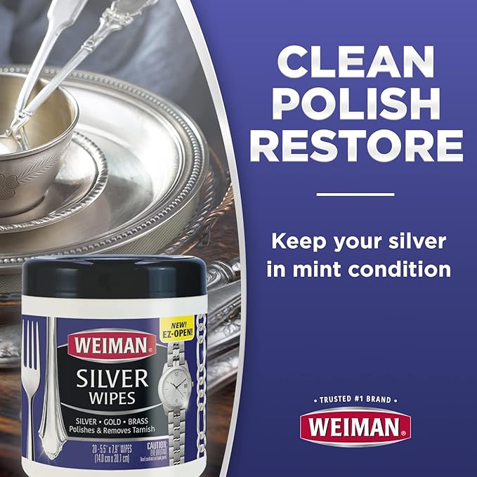 Weiman Jewelry Polish Cleaner and Tarnish Remover Wipes - 20 Count with Polishing Cloth - Use on Silver Jewelry Antique Silver Gold Brass Copper and Aluminum