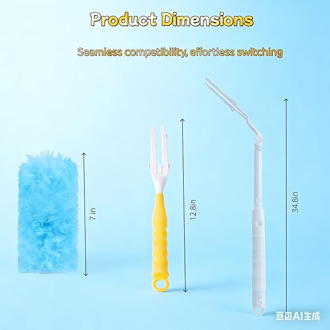 60-Pack Dusting Mop Refill Set, Disposable Power Dusting Duster Compatible with Swiffer. Includes 1 Handle and 3-Foot Extension Pole, Ideal for Cleaning Furniture, Bookshelves, and Ceiling Fans.
