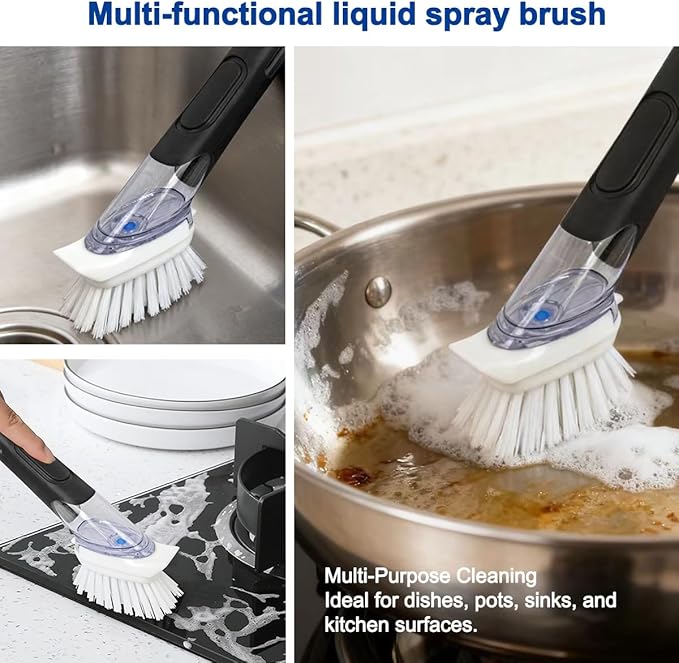 CELOX Dish Brush with Soap Dispenser, Soap Dispensing Dish Brush for Pot Pan Sink Cleaning