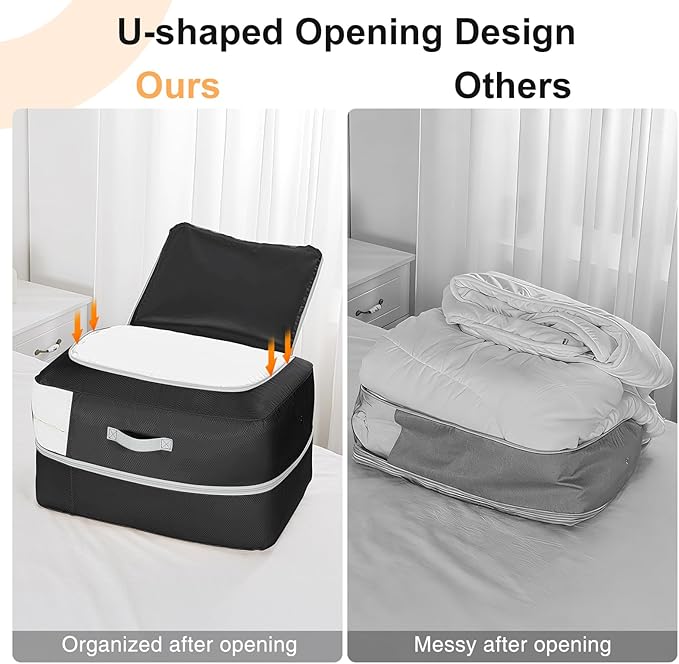 Comforter Storage Bag - 110L Large Capacity Blanket Storage Bags 2-Layer Ultra Space Saving Self Compression Organizer, Washable Compression Bags for Storage Comforter Blanket, 1-Pack, Black