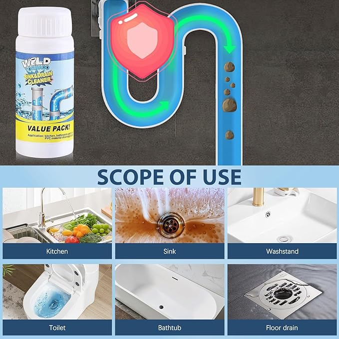 Wild Tornado Sink & Drain Cleaner Powder - Pipeline Dredging Agent for Kitchen & Bathroom (2PCS)