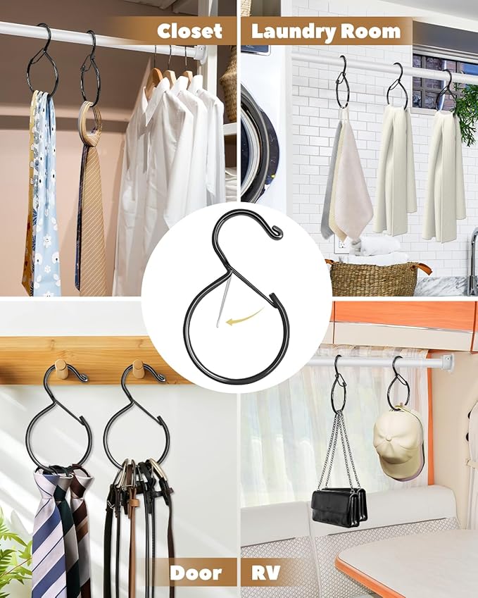 Supforce 6 Pack Belt Hanger, Tie Hanger & Belt Organizer, Rust-Proof Belt Hanger for Closet, Ties, Scarves, Bags & Accessories, Keeps Closet Neat & Organized, Black