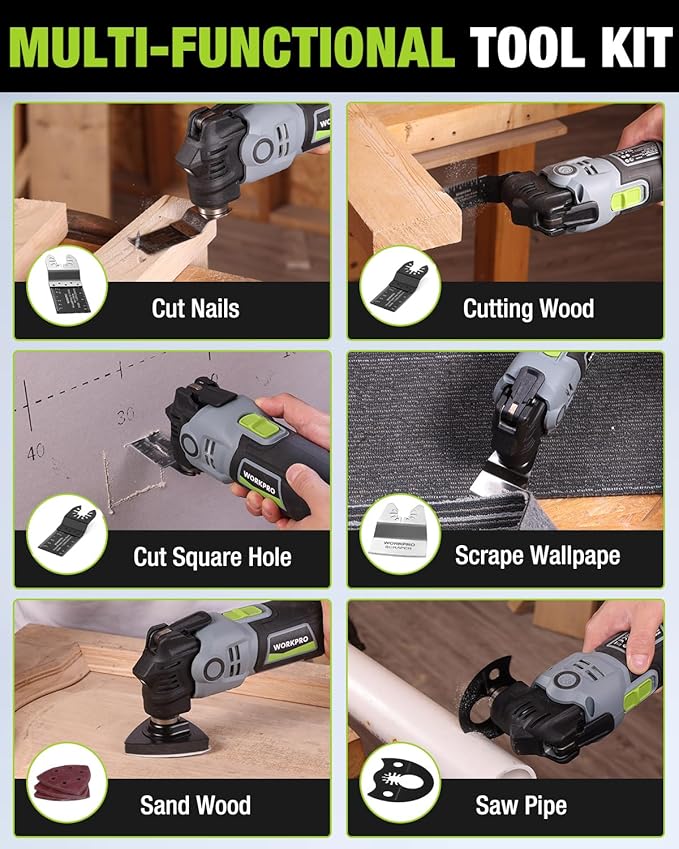 WORKPRO 400W Oscillating Multi-Tool, 6-Speed Corded Power Saw with LED Light, Quick Blade Change, 3.5° Oscillation Angle, 22 Accessories for Cutting, Sanding, Scraping