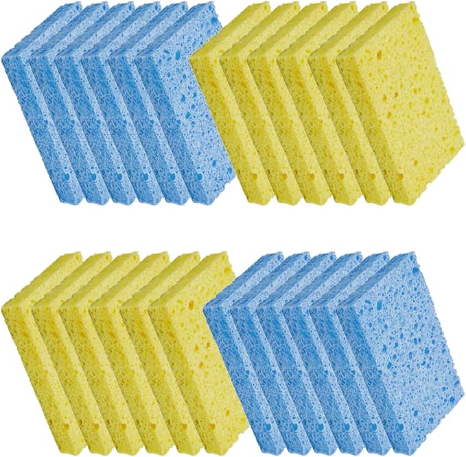 CELOX 24 Pack Cellulose Sponge Bulk for Cleaning Kitchen, Natural Wood Pulp Sponges