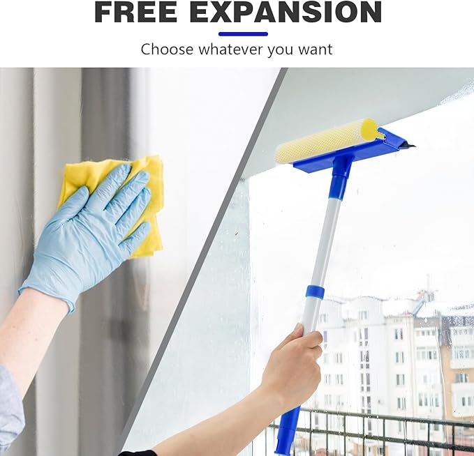 15.9" Window Squeegee for Car,2 in 1 Squeegee Window Cleaner with Long Stainless Steel Handle,Sponge Car Window Squeegee for Gas Station, Glass,Shower (Iron Pole)