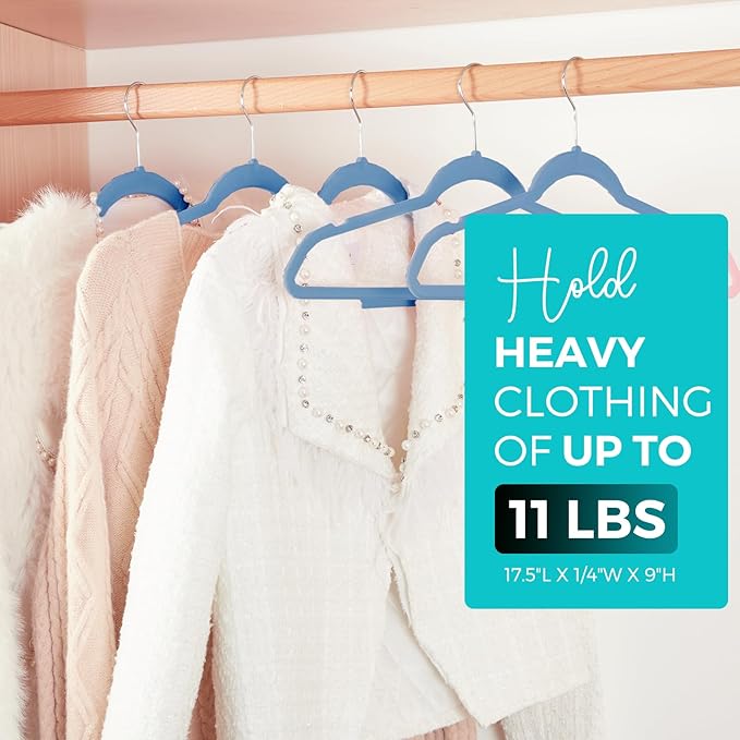 HOUSE DAY Premium Velvet Hangers 50 Pack Blue, Non-Slip Flocked Felt Hangers, Sturdy Clothes Hanger with 360° Rotatable Hook, Heavy Duty Durable Slim Coat Hanger for Closet Space Saving