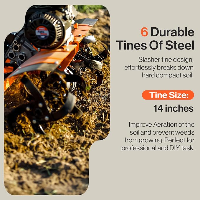 SuperHandy Tiller Cultivator – 7HP 209cc Engine, Adjustable Tilling Width & Depth, Heavy-Duty Steel Tines for Garden Soil Prep, Landscaping & Weed Removal (Front Tine Tiller)