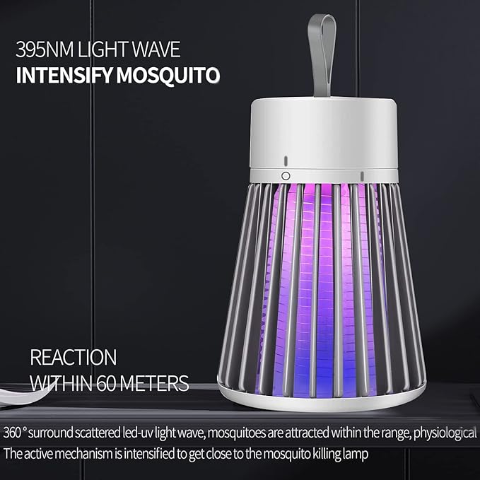 Bug Zapper Outdoor,Electric Mosquito Zapper Portable Camp Mosquito Killer,Rechargeable Indoor Fly Zapper,Electric Fly Zapper,Fly Traps,Flying Insects Zapper Indoor Outdoor (White)