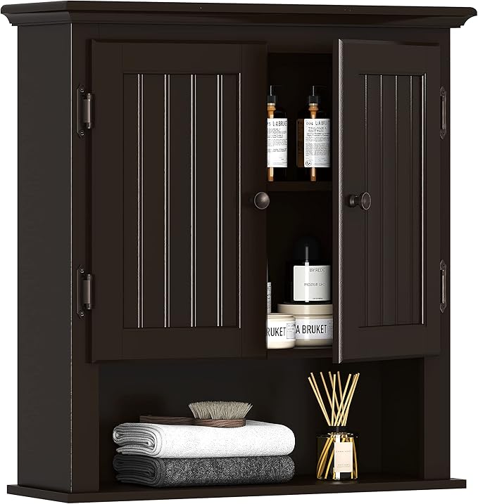 UTEX Bathroom Wall Cabinet, Bathroom Medicine Cabinet with Adjustable Shelves and Doors, Over the Toilet Storage Cabinet, Espresso